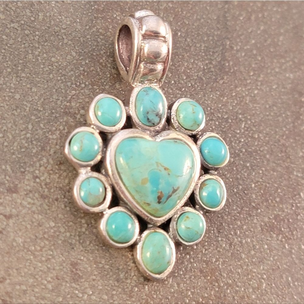 Barse Blue Green Turquoise Heart Sterling Silver Pendant - Picture 4 of 7